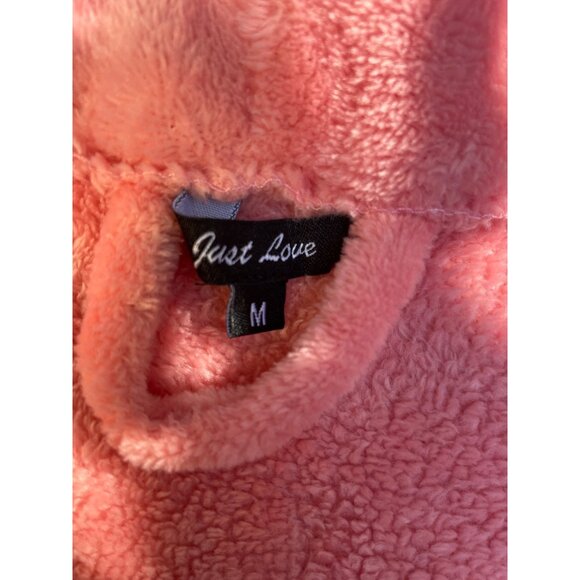 Womens Coral Pink Plush Fleece Bathrobe With Belt & Pockets By Just Love M - Picture 5 of 9